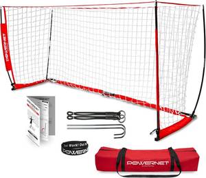 lot 1376 image: $150 PowerNet Soccer Goal for Backyard, 12x6  Portable Soccer Net, Sports & Outdoors Training Equipment, Quick Setup 1 Goal & Zipper Storage Bag
