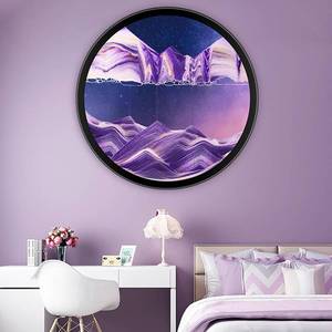 lot 1378 image: $150 PROEATS 3D Moving Sand Wall Art, Wall Mounted Sculpture Deep Sea Sandscape Sand Art Liquid Motion, 360 Rotate Glass Crafts Solid Wood Frame, Relaxing Mood Home Office Work Decor,24in-Purple