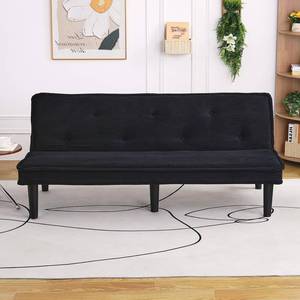 lot 1380 image: 66  Armless Corduroy Sofa Bed, 2-in-1 Convertible Sleeper Sofa with Tufted Back, Soft Skin-Friendly Fabric Small Futon for Apartments, Living Room, Bedroom (Black)