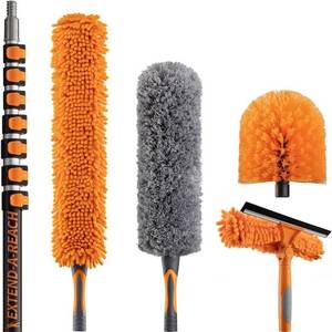 lot 2410 image: $150 36 Foot High Reach Duster Kit with 5-30 ft Extension Pole  High Ceiling Dusting and Window Cleaning Kit with Telescopic Pole  Window Washer & Squeegee, Cobweb Duster, Fan Blade and Feather Dusters