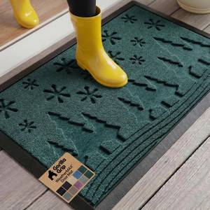 lot 2432 image: GORILLA GRIP 100% Waterproof All-Season WeatherMAX Doormat, US Designed Natural Rubber, Stain and Fade Resistant, Low Profile Indoor Outdoor Door Mats, Easy Clean Patio Mat, 29x17, Green Snowscape