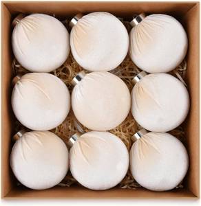lot 2438 image: Velvet Ornaments for Christmas Tree Decorations - Beige Xmas Ball Ornament for Indoor Holiday Decor - Shatterproof Christmas Bulbs Ornaments 80mm 3.15inch - Pack of 9