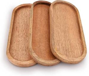 lot 2439 image: Samhita Mango Oval Wood Tray Set of 3 Perfect for Food HolderBBQ, Serve Cheese, Sushi, Holiday Snacks, and More. (12 x 5 x 0.75)