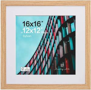 lot 2454 image: Boarding 16x16 Picture Frame with Polished Plexiglass,Square Wood Picture Frame for 12x12 Photo with Mat or 16x16 Without-Sylvan Collection for Wall Display