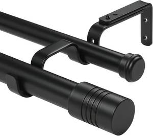 lot 2462 image: Creatyi 1 Inch Heavy Duty Double Curtain Rods 32 to 129 Inch Adjustable Double Curtain Rods for Windows for Bedroom Living Room Kitchen Study Office (Black)