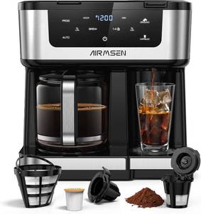 lot 2463 image: $110 AIRMSEN 12-Cup Programmable Dual Coffee Maker   Single Serve Machine for K-Cup Pods & Ground, 1000W Fast Brew, Delay Start, 2H Keep Warm, Touchscreen, 60oz Tank, Glass Carafe   Home & Office