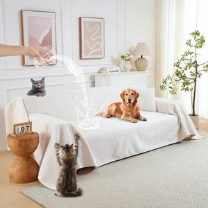 lot 2468 image: PuTian 100% Waterproof Couch Cover for Dogs - Anti-Scratch Washable Non Slip 2 Cushion Cover Blanket for L Shaped Sectional Recliner Chair Sofa Slipcover for Pet Cats Kids, 71X102 Creamy White