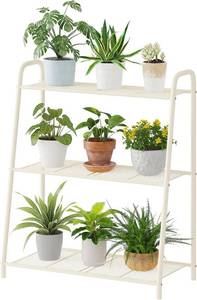 lot 2470 image: Metal Plant Stand Indoor Outdoor for Multiple Plants,3 Tier Plant Shelf,Large Heavy Duty Flower Holder Ladder Plant for Living Room, Patio, Balcony (White)