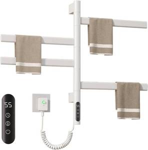 lot 2474 image: $110 Swivel Heated Towel Rack Electric Towel Warmer Wall Mounted 4 Wider Square Bars Towel Dryer with 1H-9H Hour Timer and LED Indicator for Home Bathroom Salons and Spas (White)