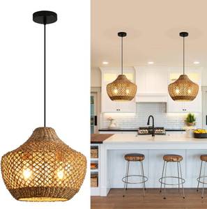 lot 2476 image: $143 15.4 Rattan Pendant Light Fixtures,Boho Water Plants Pendant Light,2-Light Hand Woven Seagrass Chandelier for Workplace Occasions Restaurants Dining Living Bedroom Kitchen Farmhouse