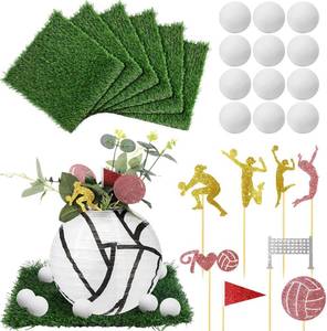 lot 2488 image: 34 Pcs Volleyball Party Decor Table Centerpieces Decorations Kit Includes 6 Artificial Grass Mats 12 Mini Volleyball 6 Paper Balls 10 Decorations for DIY Sport Favor