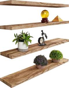 lot 2498 image: Wood Floating Shelves for Wall, Rustic Wall Shelves for Bedroom, Wall Mounted Floating Shelf, Set of 4 Light Walnut 36 Inch