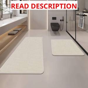 lot 2501 image: Bathroom Mat Rug 2-Piece Set, Bath Mats Absorbent & Quick-Dry Bath Mat Rubber Backed Non-Slip Floor Mat for Bathroom Kitchen, 20x2920x59, Beige, 2PC