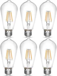 lot 2537 image: LED Edison Bulb 4W,Antique 40W Vintage Edison Bulb, ST 64 Light Bulb Non Dimmable Led Bulb 350 Lumens 2700K Warm White,Pack of 6