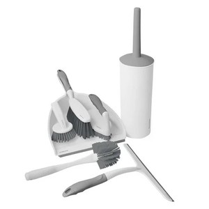 lot 2542 image: OVENTE Cleaning Brush and Scrubber Set for Kitchen and Bathroom, 7pcs Household Cleaner with Ergonomic Handle and Various Brushes for Deep Cleaning Dishes, Tiles, Corners and Floors, White CTB018WGY