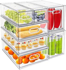 lot 2551 image: $109 MineSign 7 pack Stackable Refrigerator Organizer Bins Pull-Out Drawers for Fruit and Veggies Storage Organizer for Fridge Clear Drawer Containers with Handle Divided Organization for Produce Saver
