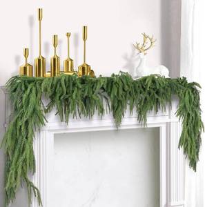 lot 2556 image: 2 Pack Christmas Norfolk Pine Garlands 4-6FT, Real Touch Artificial Greenery Garland   Full Evergreen Pine Garland for Mantle, Fireplace, Table, Wall, Stairs & Outdoor Holiday D cor