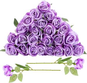lot 2564 image: 24 Pcs Lavender Rose Artificial Flowers with Long Stem Real Touch Silk Plastic Bouquet Purple Roses Bulk for Wedding Party Table Centerpieces Festival Decorations
