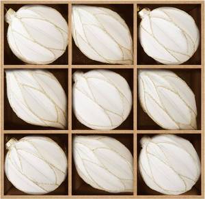 lot 2588 image: WDS WONDROUS Christmas Ornaments White and Gold Line, Glass Set of 9 Vintage Christmas Ball & Teardrop for Xmas Tree Ornament Set, Hanging Assorted Glass Balls for Holiday Home Party Decor