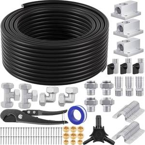 lot 2609 image: $119 Shop Air Line Kit,Black 34 Inch x 100 FT Compressed Air Piping System,HDPE Tubing and Aluminum Outlet Blocks,Air Line Tubing Kit, for Shop,Garage
