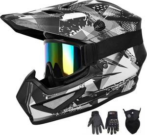 lot 2612 image: Youth Kids Motocross Helmet, Adult ATV Dirt Bike Helmet with Goggles Gloves &amp Mask Quick, Full Face Motorcycle Helmet with Quick Release Buckle DOT Certified Size Large