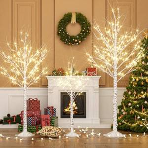 lot 2616 image: $140 Outdoor Christmas Decorations Lighted Birch Tree Set of 3, LED Warm White 4, 6 and 8 Feet, for Indoor Christmas Decor, Party, Garden, Yard, Wedding, Holiday