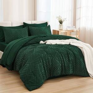 lot 2621 image: Andency King Size Comforter Set 7 Pieces Dark Emerald Green - Bed in a Bag King Boho Lightweight Fluffy Tufted Bedding Sets with Quilt Comforter, Sheets, Pillowcases & Shams