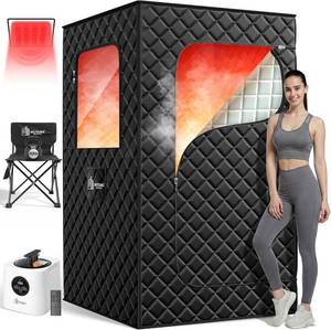 lot 2631 image: $179 Sauna Box, 3L Portable Steam Sauna Tent for Home & Indoor Use, 1400w Personal Sauna Pod, Remote Control, Folding Chair, 15 Levels, 99-Min Timer,32 x 32 x 71