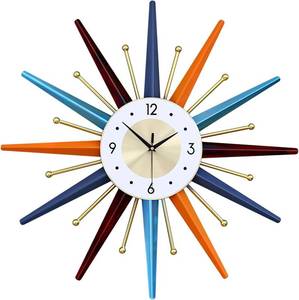 lot 2634 image: Starburst Large Wall Clock Metal Decorative,Mid Century Wall Clocks, Silent Non-Ticking Battery Operated Wall Clocks Home D cor for Living Room,Bedroom,Dining Room, Office, 22 inch