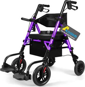 lot 2636 image: $210 Foldable Rollator Walker for Seniors with Seat, Lightweight 2 in 1 Rolling Walkers Wheelchair Combo for Adult, Transport Chair with Brakes, Adjustable Seat and Handle, 300 Lb. Weight Capacity, Purple