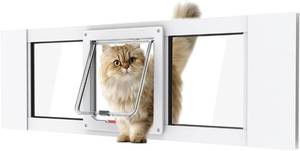 lot 2639 image: Aluminum Cat Door for Windows - Adjustable to Fit Window Width 32-36, Quick-Fit Cat Door Window Insert, Magnetic Suction Design, Perfect for Cats