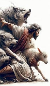 lot 2649 image: Mireita Jesus-Wall Art-Jesus Protect A Lamb From Wolves Poster For Church Room Decor-Christian-Art Canvas Print Picture For Home Living Bedroom Office Decor