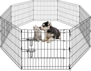 lot 2665 image: PEEKABOO Dog Pen Pet Playpen Dog Fence Indoor Foldable Metal Wire Exercise Puppy Play Yard Pet Enclosure Outdoor 8 Panels 24 Inch (Only Black playpen)