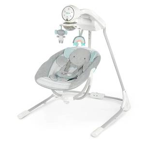 lot 2680 image: $150 Ingenuity InLighten 5-Speed Baby Swing - Swivel Infant Seat, 5 Point Safety Harness, Nature Sounds, Lights - Van Elephant