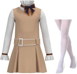 lot 4240 image: Kids Robot Doll Movie Costume Girls Megan Dress with Long Sleeve Top Bow Tie Belt Stockings Birthday Halloween Cosplay 3 to 5 Years