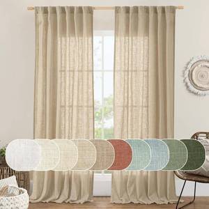 lot 4244 image: LAMIT Living Room Linen Curtains 95 Inch for Bedroom, Back Tab and Rod Pocket Linen Textured Sheer Curtains Light Filtering Burlap Drapes for Farmhouse, 2 Panels, 52 x 95 Inch, Brown