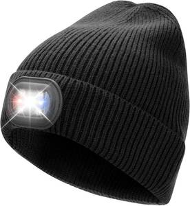 lot 4249 image: Unisex LED Beanie with Light, USB Rechargeable Headlamp Hat, Winter Gifts for Men Women Husband Him Black