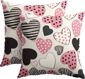lot 4252 image: Kawani Valentines Day Pillow Covers 18x18 Inch Black and Pink Heart Outdoor Decorative Throw Pillow Covers Set of 2 Valentines Day Pillowcases Farmhouse Cushion Covers for Couch Sofa Decor