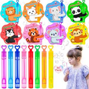 lot 4253 image: 32 Pack Valentines Day Gifts for Kids Classroom Mini Bubble Wands with Valentines Animals Valentines Cards for Kids School, Valentines Day Class Prize Party Favors Classroom Exchange Greeting Cards