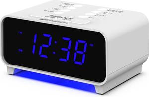 lot 4258 image: Emerson CKS1500 SmartSet Dual Alarm Clock Radio with AMFM, 0.9  Blue LED Display, 4-Level Dimmer, Blue Accent Light, Sleep Timer & Auto Time Setting