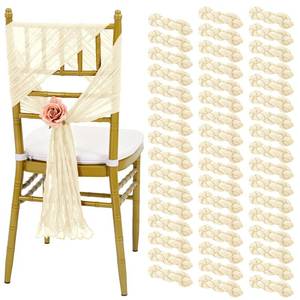 lot 278 image: REWOMC 50 PCS Cheesecloth Chair Sashes, 15.7x70 inch Bows Designed Chair Sashes, Chair Cover Chair Sashes Decorations, Universal Chair Decoration for Wedding Reception Banquet Party (Ivory) - Retail $55