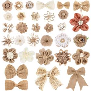 lot 283 image: VGOODALL 32 PCS Natural Burlap Flowers Set, Burlap Bows and Scrapbook Embellishments for Wedding Party Decor Home, Embellishments for Crafts - Retail $19