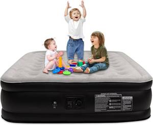 lot 284 image: Oqsonwu Air Mattress Queen with Built in Pump, Max 660 lbs Weight Capacity - 16 Foldable Portable Inflatable Mattress for Guests, Home, and Camping - Retail $55