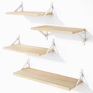 lot 288 image: YGEOMER Floating Shelves for Wall, Different Sizes Natural Wood Wall Shelves for Living Room, Bathroom, Bedroom, Kitchen, Home Decor (Set of 4) - Retail $24