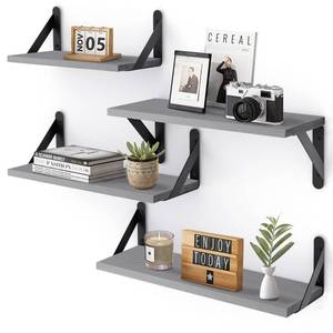 lot 290 image: YGEOMER Floating Shelves for Wall, Different Sizes Gray Wall Shelves for Living Room, Bathroom, Bedroom, Kitchen, Home Decor (Set of 4) - Retail $24