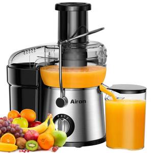 lot 291 image: Juicer Machine, Airon Centrifugal Juicer Extractor, Max Power 800W, 3 Wide Feed Chute for Fruit Vegetable, Juice Maker with 3-Speed Setting, High Juice Yield, Easy to Clean, Stainless Steel, BPA Free - Retail $40