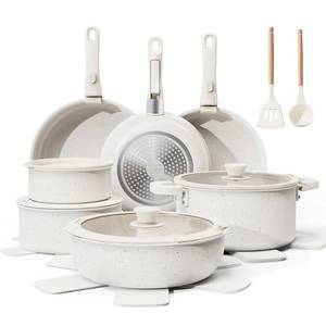 lot 295 image: Bazova 22-Piece Pots and Pans Set Non Stick with Removable Handles, Ceramic Cookware Set, Large-Capacity & Non Toxic, Induction & RV Compatible, Dishwasher Safe, PFASPTFEPFOA Free, White