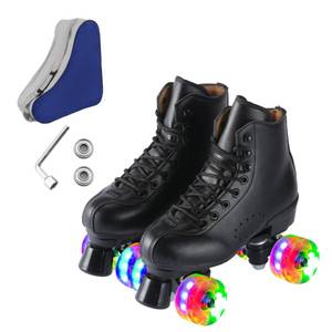 lot 299 image: Ugboiu Roller Skates for Men and Women, Black Derby Roller Skates with 4 Shiny Wheel, Classic Double-Row Skates for Indoor and Outdoor - Retail $100