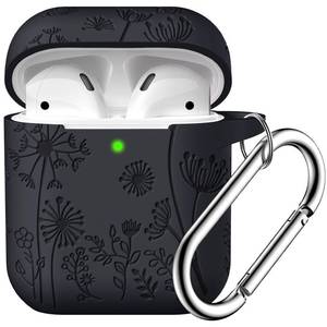 lot 305 image: Lerobo for AirPod Case 2nd 1st Generation Case Cover, Flower Engraved Full Protective Case Compatible with Apple AirPod Charging Case with Keychain Soft Silicone Pattern Front LED Visible, Black - Retail $14