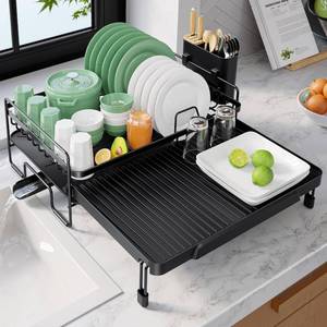 lot 306 image: Kitsure Extendable Dish Drying Rack - Adjustable Length 12.8��21.0, Auto-Draining Dish Rack for Kitchen Counter, Rust-Resistant Metal Frame Over-Sink Support for Plates, Bowls & Utensils, Black - Retail $45